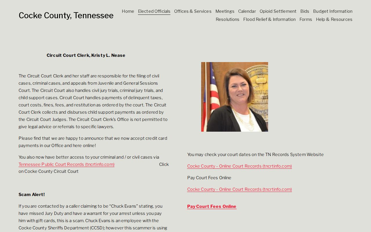 Cocke County court case records on the Circuit Court Clerk page