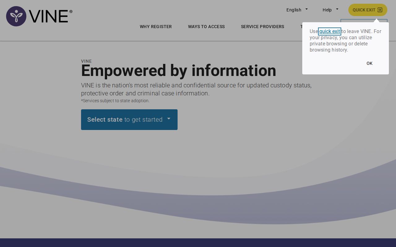 Cocke County criminal history custody status notification service