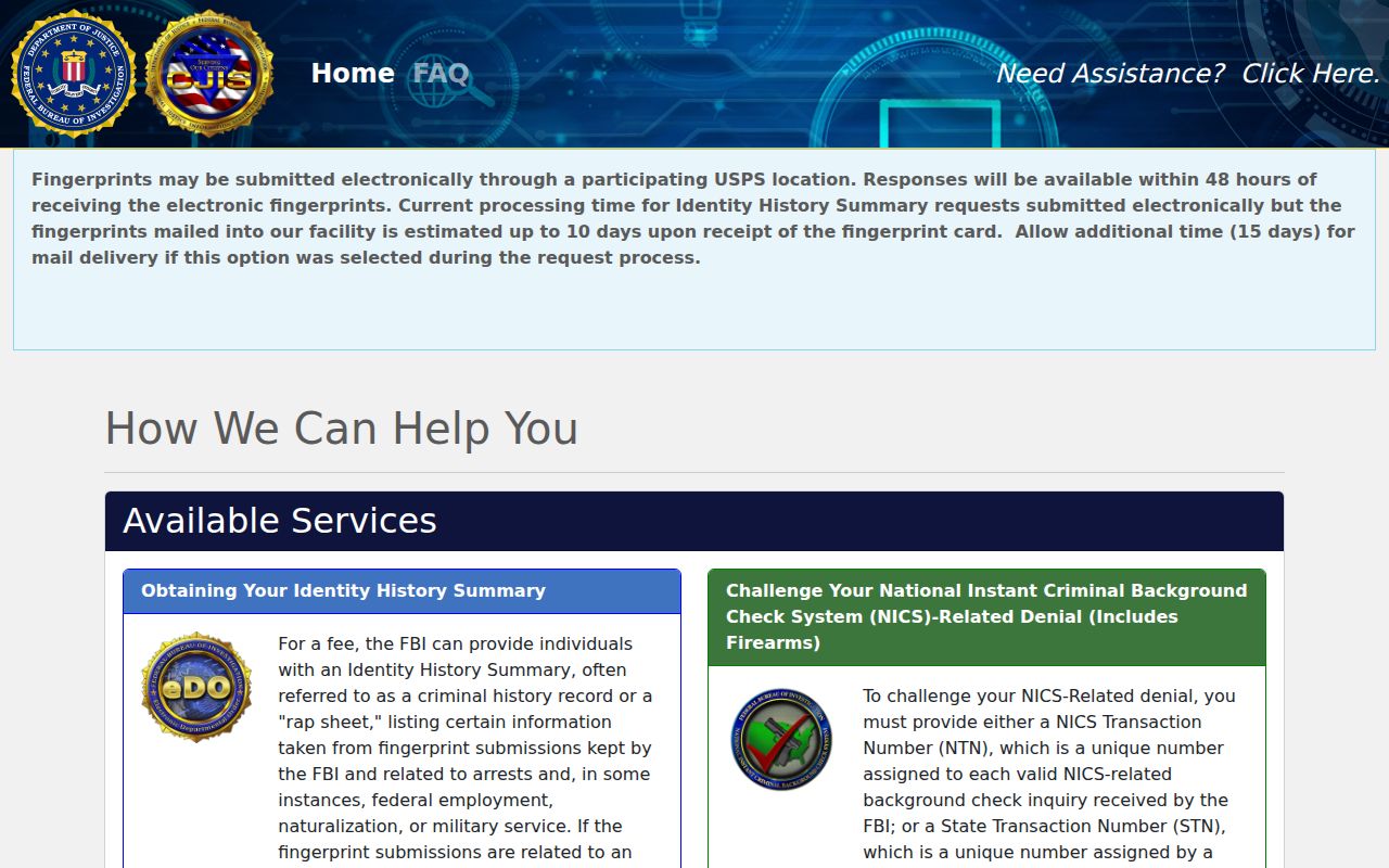 Cocke County criminal history FBI identity history order portal