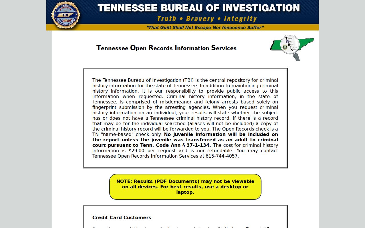 Cocke County criminal history TORIS name check portal