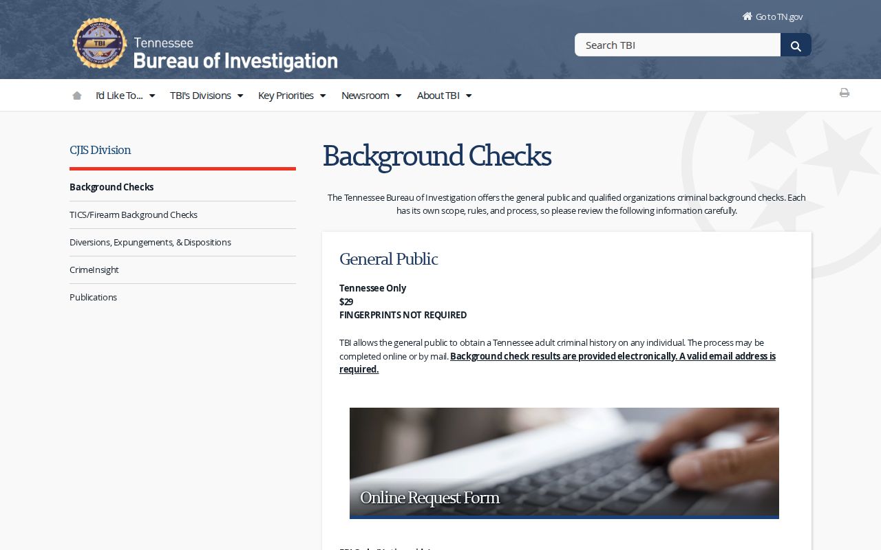 Cocke County criminal history TBI background check options