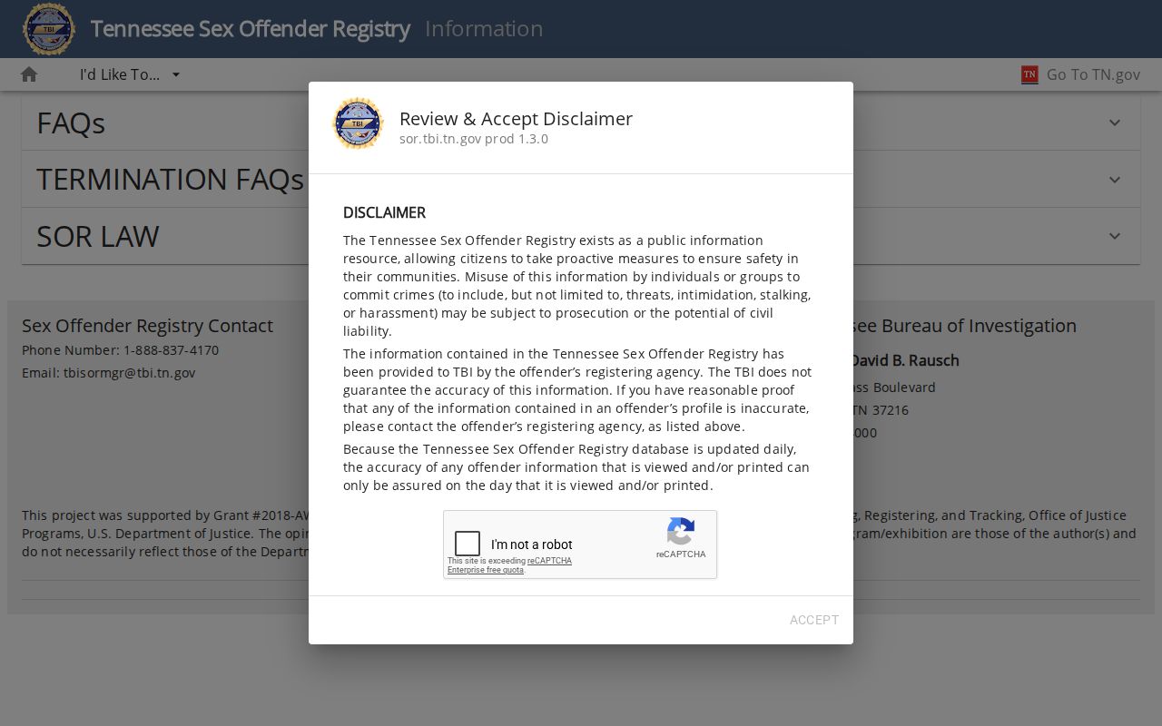 Cocke County sex offender registry information and warning page
